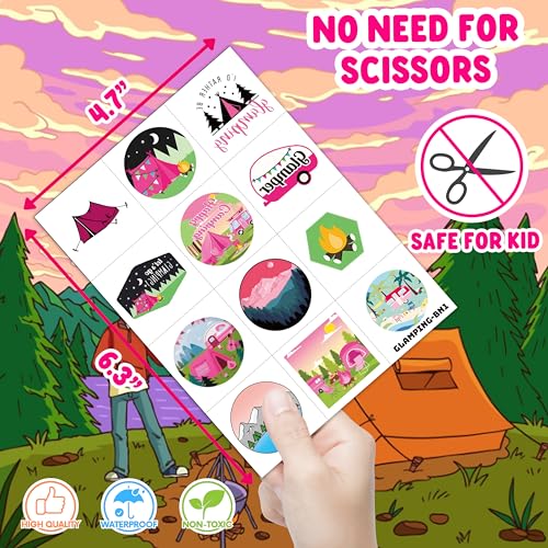 96 PCS Pink Glamping Temporary Tattoos for Girls