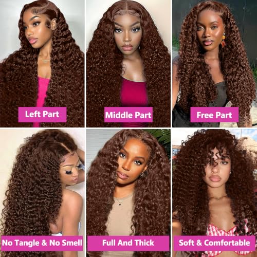 30" Chocolate Brown Human Hair Lace Front Wig - 200 Density