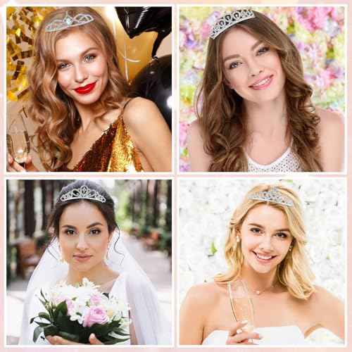 8 Pieces Silver Metal Birthday Party Prom Bridal Wedding Dazzling Rhinestone Princess Crown Headbands Tiaras Headpieces Hair Accessories for Women Girls Brides Bridesmaids