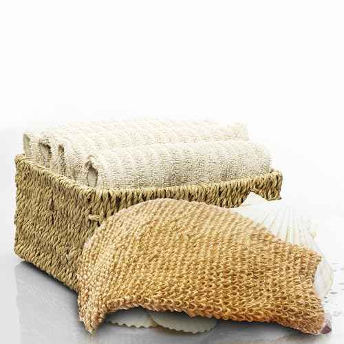 (4 Pack) Natural Exfoliating Hemp Bath Mitt Shower Gloves Loofah Washcloth Sponge Machine Washable Body Scrubber (ROUGHER Hemp)