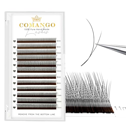 CoMango Fox EyeLashes Extension 2D Fans Flying YY Lashes Y Shaped Wispy Lashes Foy YY Lashes Mink Premade Lash Fans C/D Curly Natural Fluffy Handmade Individual Eyelash Fans(Black,2D-D-mix8-13mm)