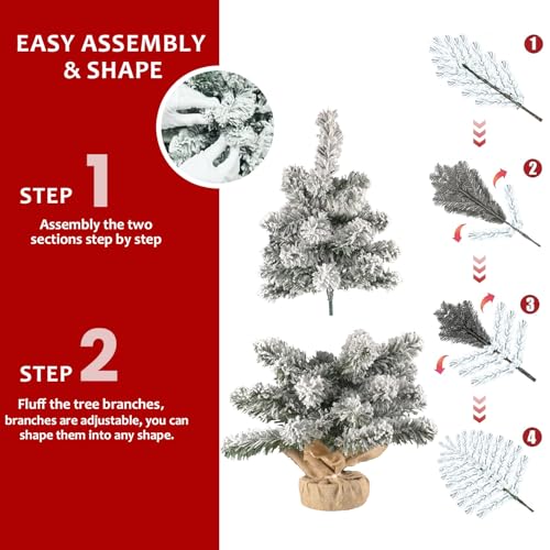 Liguanow 2Ft Snow Flocked Artificial Christmas Tree Holiday White Xmas Tree for Home Office Party Shop Indoor Outdoor Decoration Full Christmas Tree with 58 Branch Snow Tips and Metal Foldable Stand