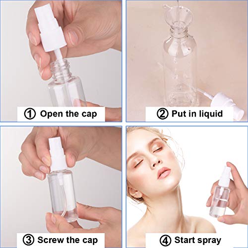 Exptolii 6 Pack 1oz/30ml Travel Spray Bottles with Funnels & Labels - Refillable Fine Mist Containers