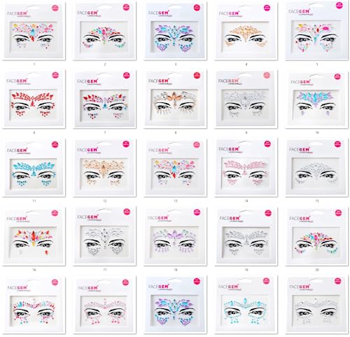 Face Gems Adhesive Glitter Jewel Tattoo Sticker Festival Gems Rave Party Body Make Up (21 PCS FACE GEMS)