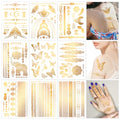 Konsait 9 Sheets Gold Metallic Temporary Tattoos for Women