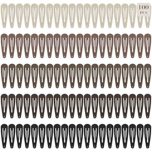 100Pcs Snap Hair Clips Hair Barrettes For Women Girls, No-Slip Metal Hair Snap Clips Accessories, Hairpins Matte 5 Colors, 2 x 0.55 Inch