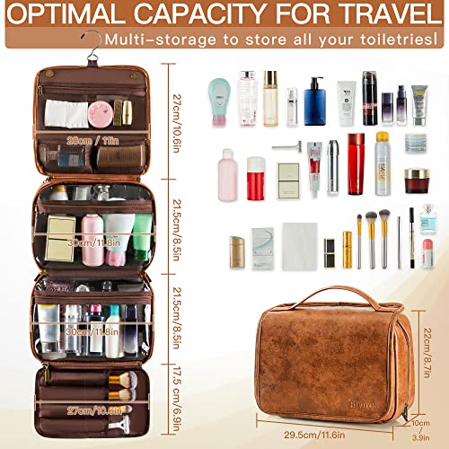 Elviros Brown Hanging Toiletry Bag for Men with Detachable Compartments – Travel Organizer & Dopp Kit
