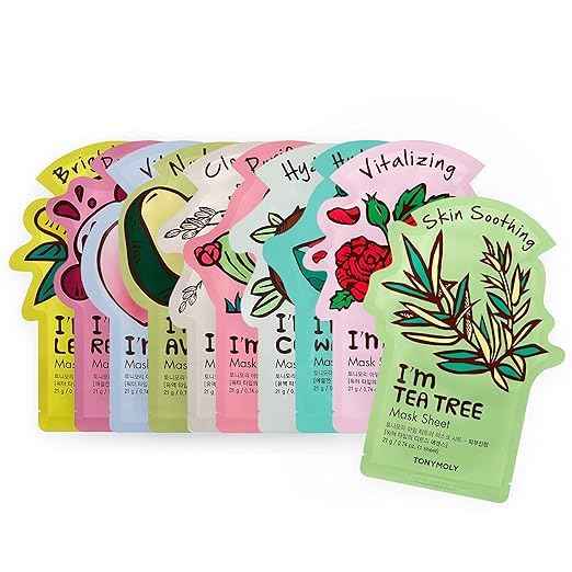 TONYMOLY I'm Real Sheet Mask, Pack of 10 + TONYMOLY I'm Rice Clarifying Blemish Clay Mask, Facial Mask Detoxifiies, Reduces Redness & Soothes Irritated Skin, Kaolin Clay & Fermented Rice, 100ml