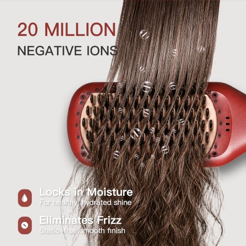 MEGAWISE Red Ceramic Ionic Hair Straightener Brush Dual Voltage with LCD Temp Control