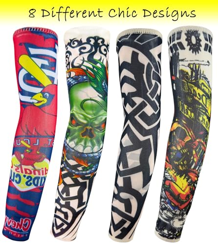 Fake Tattoo Arm Sleeves for Kids - 8 Pack