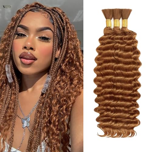 WuvuSnm 30# Deep Wave Human Hair Bundles for Boho Braids 24 Inch Brown
