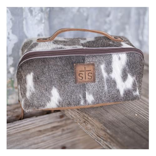STS Ranchwear Women's Genuine Full Grain Leather Cowhide Elise Makeup Bag - Portable Durable Compact Travel Zipper Handbag Organizer Bag