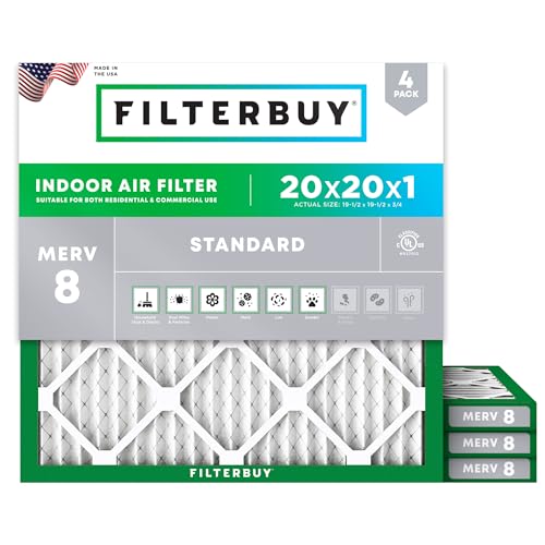 Filterbuy 20x20x1 MERV 8 Air Filter 4-Pack for HVAC Dust & Allergy Control