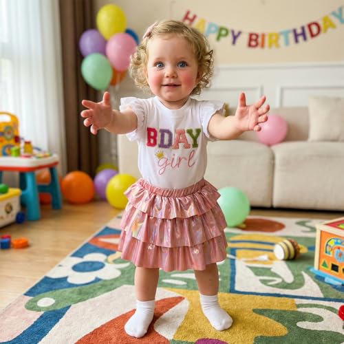 Toddler Girl Birthday Outfit with Embroidered Shirt & Ruffle Skirt