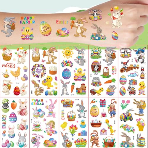 Easter Temporary Tattoos for Kids - 10 Sheets