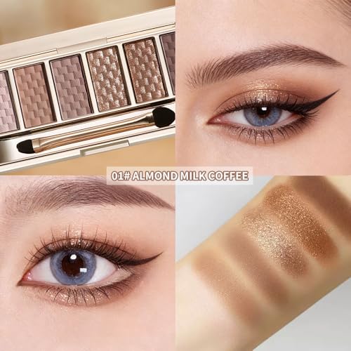 Neutral Pink Brown Eyeshadow Palette - 6 Colors with Mirror