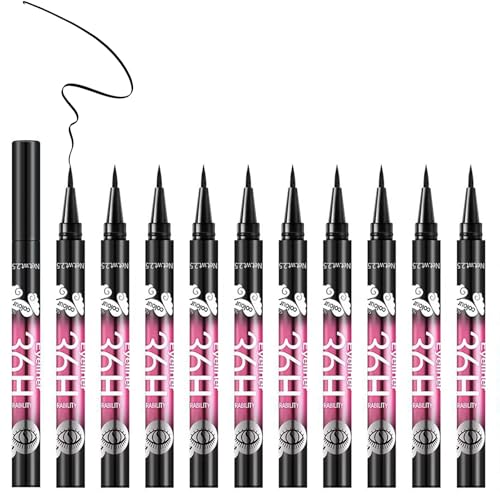 12 Pcs Black Liquid Eyeliner Pen, Waterproof & Long-Wearing