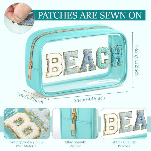 Clear Beach Makeup Bags 6-Pc Set with Chenille Letters