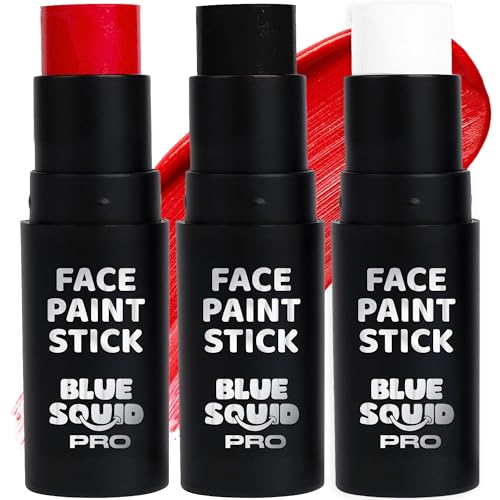 Blue Squid PRO Waterproof Face Paint Stick - Red, White & Black