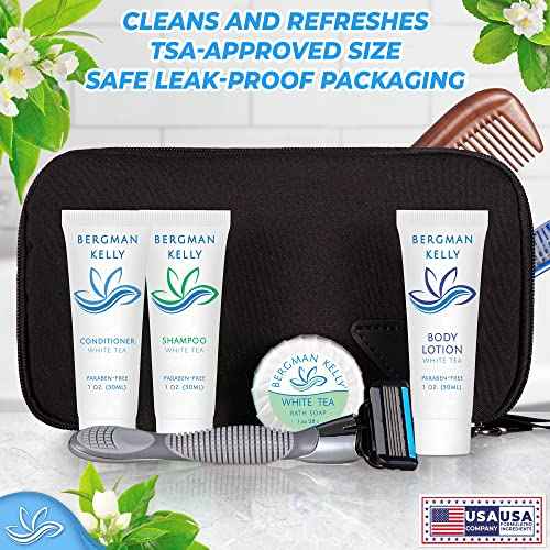 BERGMAN KELLY Round Hotel Soap Bars, Shampoo & Conditioner 3-Piece Set (0.5 oz each, 150 pc, White Tea), Delight Your Guests with Revitalizing & Refreshing Mini Travel Toiletries & Bulk Amenities