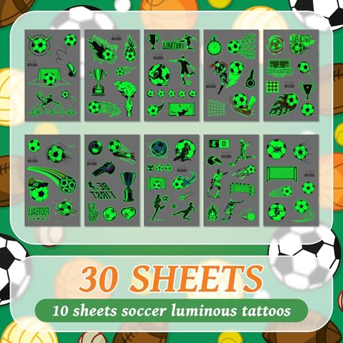 Glow in the Dark Sports Temporary Tattoos for Kids