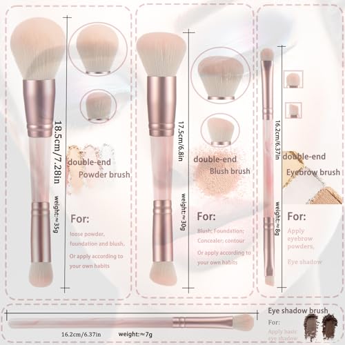 4PCS Pink Dual-Ended Makeup Brushes Set, Professional Foundation Blush Eyeshadow Brush Kit