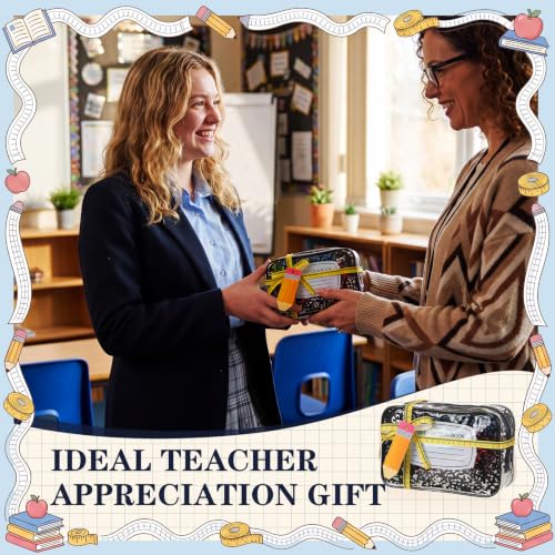 Clear Cosmetic Bag Gift Set 12 Pouches with Pen Cards, Ribbon – Teacher Appreciation Bulk