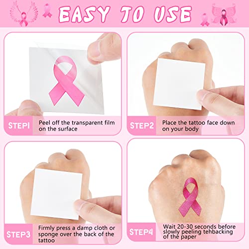 288 Pieces Pink Ribbon Temporary Tattoos Breast Cancer Awareness Tattoo Breast Cancer Stickers Temporary Stickers Pink Ribbon Face Decorations for Party