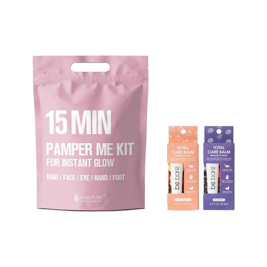15 Min Pamper Me Kit and Total Care Balm Dual Pack: Korean Face Mask Essentials and Moisturizing Lip Balm Gift Set for Women