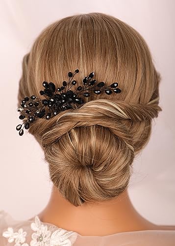 Black Rhinestone Hair Comb - Handmade Crystal Wedding Accessory
