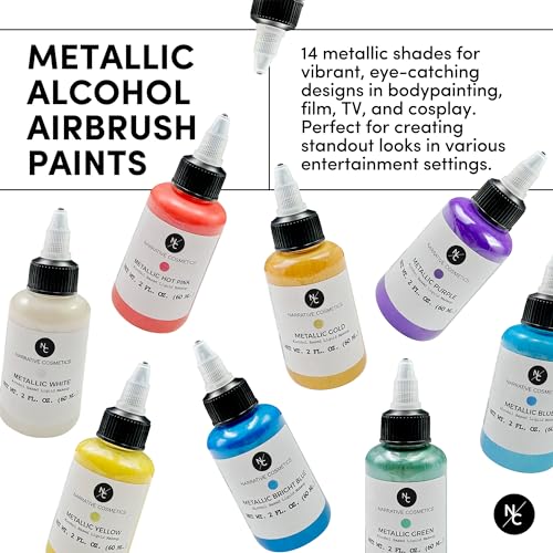 Narrative Cosmetics Metallic Alcohol Airbrush Paints - 2 fl oz, Skin Safe, Quick Dry, Waterproof, Sweatproof, Transferproof Liquid Makeup for Bodypainting, Theater, FX Makeup - Metallic Bronze