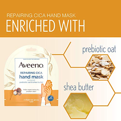 Aveeno Repairing CICA Hand Mask with Prebiotic Oat & Shea Butter, 6-Pack