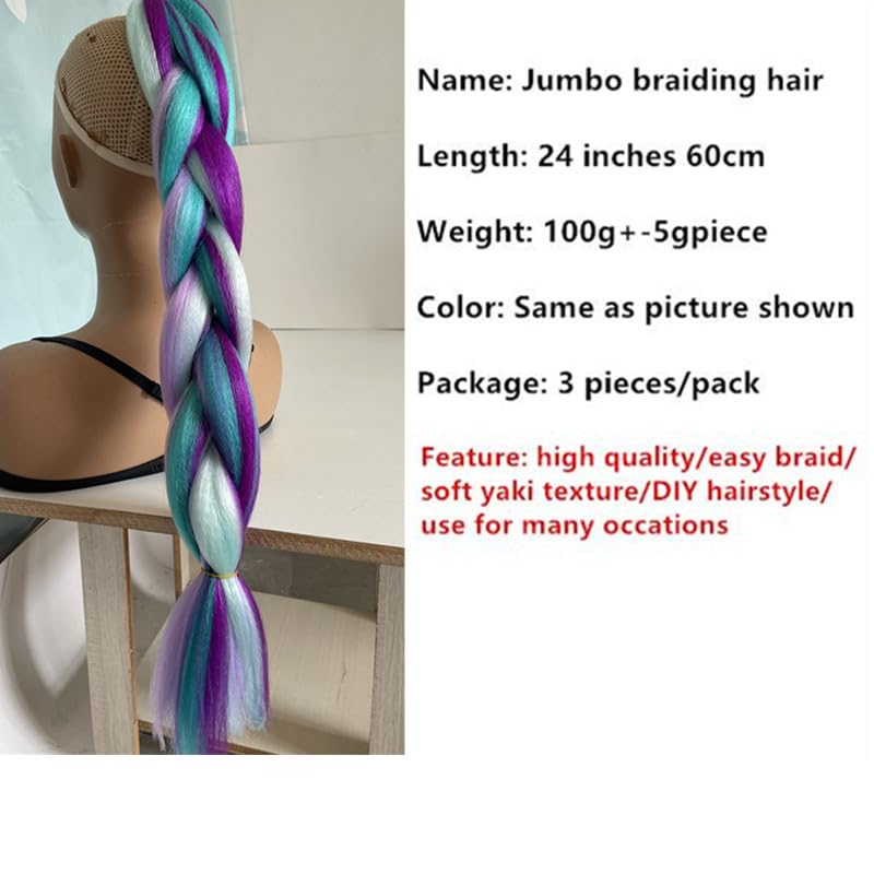 24 Inch 3pcs/pack Violet Twilight Mix Color Festvial Braids Jumbo Braiding Hair Attachment for Women and Girls Dutch Viking Braids DIY Hairstyle (Violet twilight)