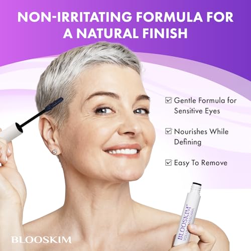 Blooskim Black Mascara for Mature Women 60+ | Hypoallergenic, Non-Clumping
