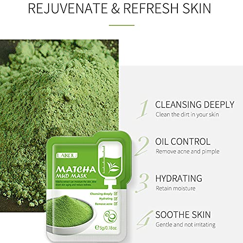 BEUKING Matcha Green Tea Face Mask, 12 Pcs, Deep Cleansing & Moisturizing Clay Mud Mask for Acne, Blackheads, Pore Remove, Skin-Friendly