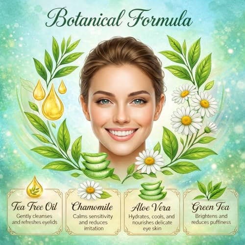 Eyelid & Lash Wipes with Tea Tree Oil, Aloe Vera & Hyaluronic Acid for Sensitive Eyes, Dry Eye Cleansing & Blepharitis Relief - 120 PCS