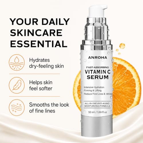 Anroha 50 mL Vitamin C Serum for Mature Skin, Fragrance-Free with Niacinamide & Hyaluronic Acid, Airless Pump