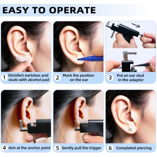 Novopiercing Gold Self Ear Piercing Gun Kit with 18 Pairs of CZ & Steel Ear Studs