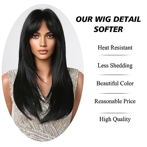 testar Pink Wigs for White Women Long Straight Wigs With Bangs Natural Looking Heat Resistant Fiber Synthetic Wigs for Any Occasion Use 26IN