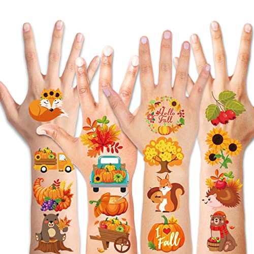 HOWAF 96 Pcs Thanksgiving Temporary Tattoos, 48 Fall Harvest Designs