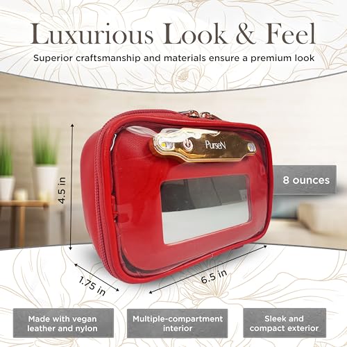 OFT 2024 LITTMINI Lighted Mirror Case - Small Makeup Bag with Detachable Mirror & Multiple Pouches for Organization - Vegan Leather, Mini Makeup Bag Ideal for Travel & Everyday Essentials (Red)