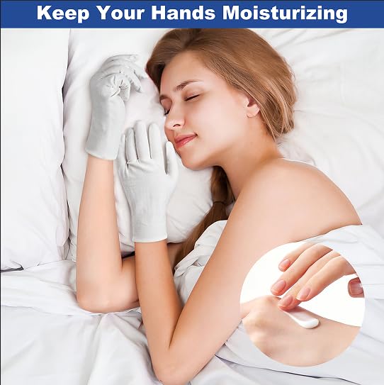 White Cotton Gloves for Moisturizing Hands, Eczema & Spa Use – Pack of 3