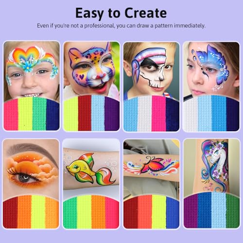 Janolia UV Fluorescent Face Paint Kit - 8 Colors, Water Activated