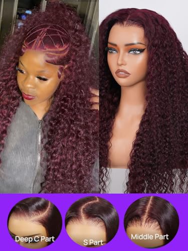 Black Cherry 360 Glueless Wig Human Hair 22 Inch Water Wave