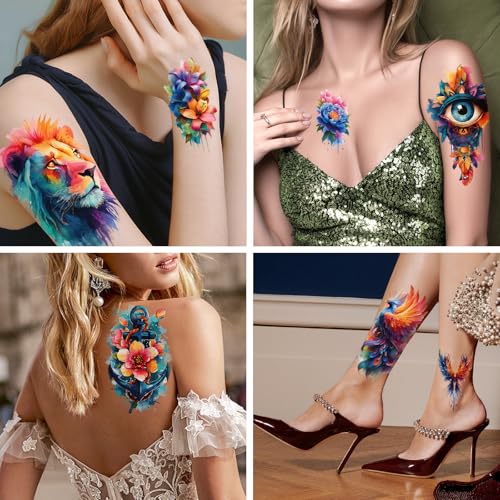 Watercolor Temporary Tattoos - 40 Sheets Flowers & Animals
