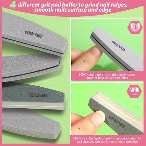 Teenitor Nail File and Buffer Set, 2 Sets Nail Buffer Block Nail Files for Natural Nails, Emery Boards for Nails Nail Buffer and Shine Kit, Acrylic Nail Files 100/180 Fingernail Files for Women