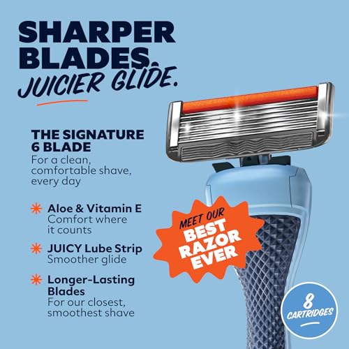 Dollar Shave Club | 6 Blade Razor Refills (8 Pack) | 6 Stainless Steel Blades for a Close & Comfortable Shave, 1 One Wipe Charlies