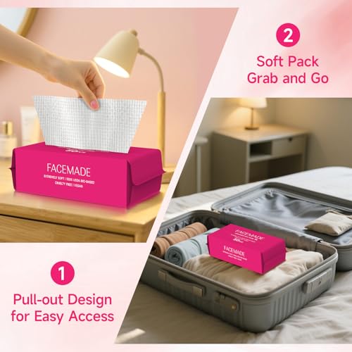 FACEMADE 50 Count Soft Pack Disposable Face Towels - Biobased & Ultra-Absorbent