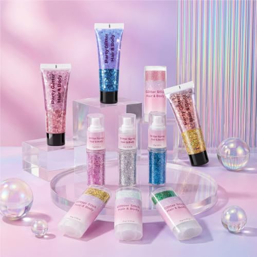 3-in-1 Body Glitter Set - Gel, Stick & Spray, Waterproof