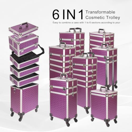 Rolling Makeup Train Case 6-in-1 with Mirror & Lock